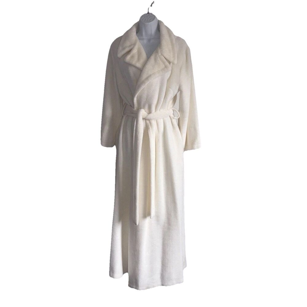 Vtg 70's Sears At Home Wear Ivory Plush Fuzzy Robe With Pockets Women's Medium